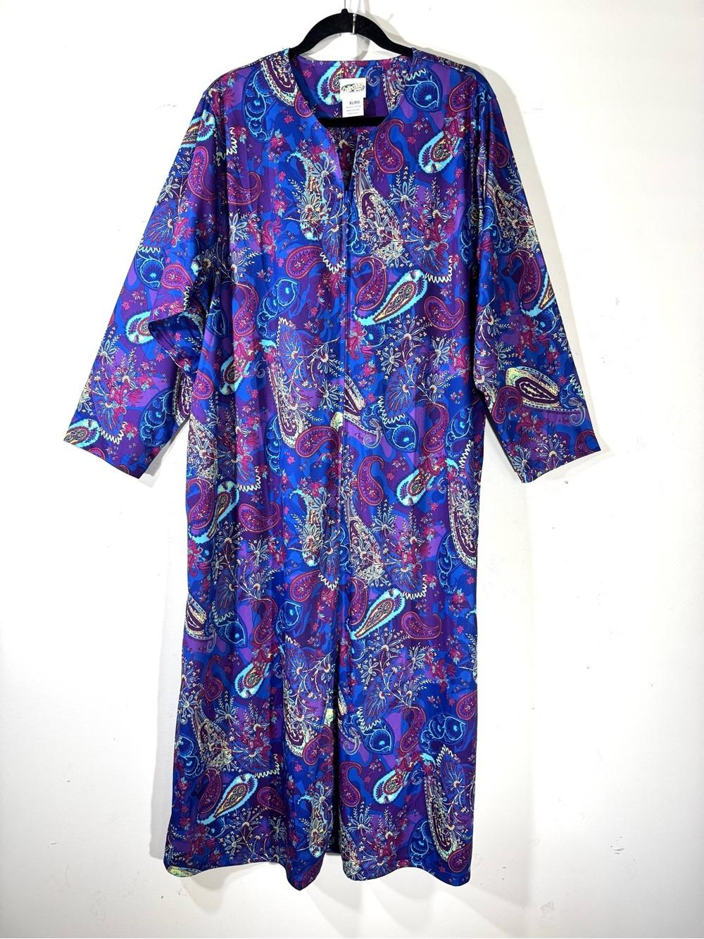 Collections Etc Purple Paisley Zip Front Maxi Lounge Dress Sz XL